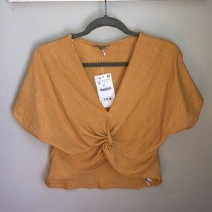 Mustard tie front Zara top. NWT.